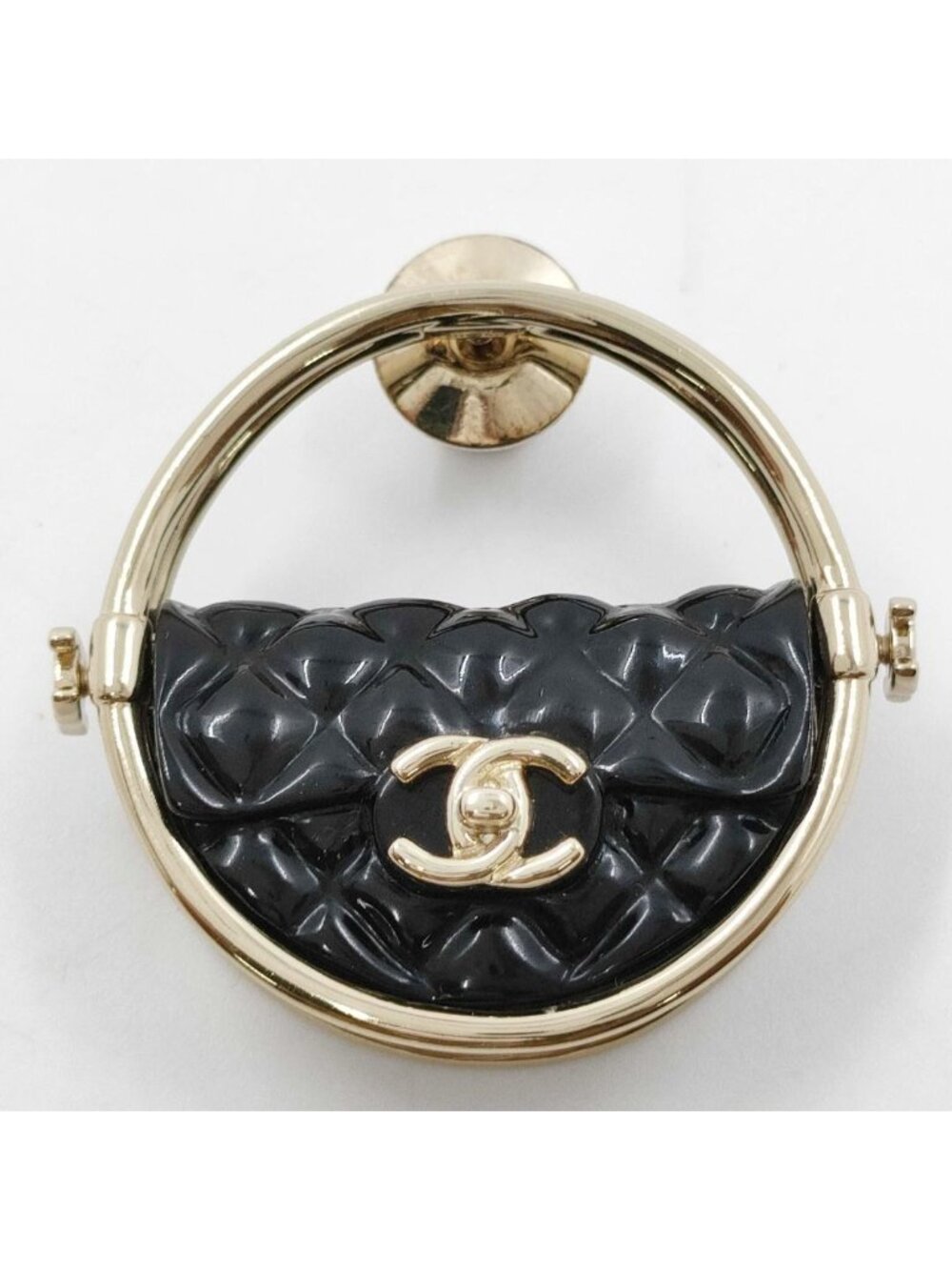 Chanel Brooch CC Logo Gold Quilted Bag